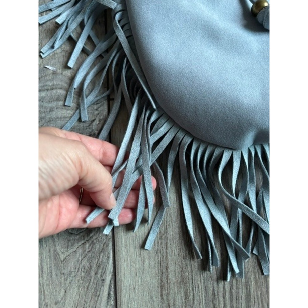 Juniper & Joy Light Blue Faux Suede Fringe Hobo Shoulder Bag JJ12603 NEW - Picture 5 of 6